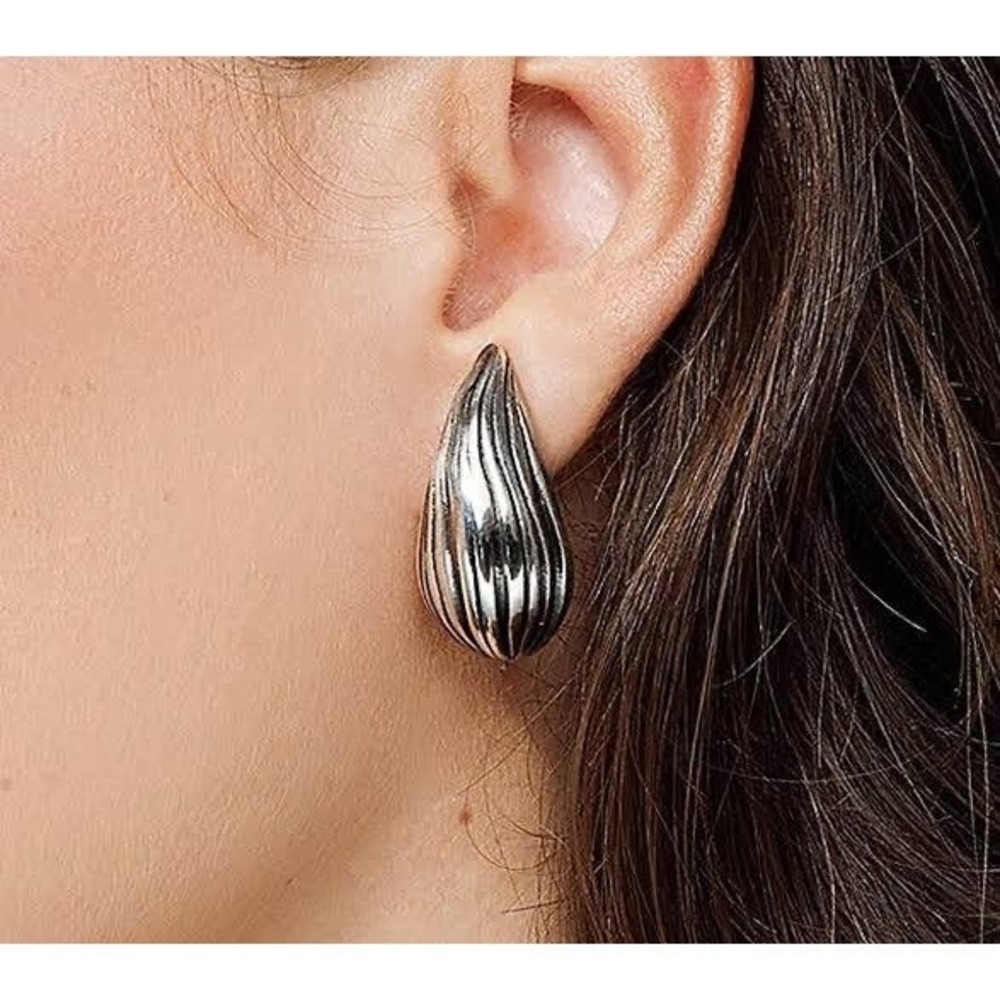 Or Paz Sterling Silver Ribbed Teardrop Earrings Israel 925 Textured Drop